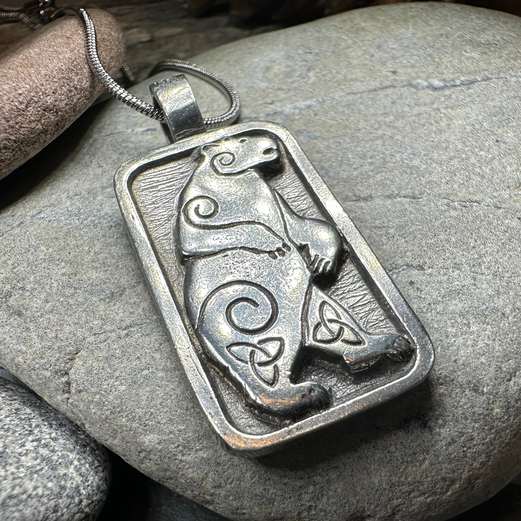 Celtic Spiral Bear Pewter Necklace