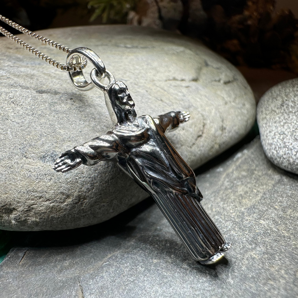 Christ the Redeemer Cross Necklace in Sterling Silver