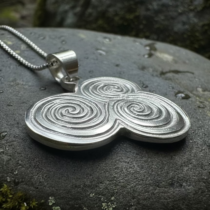 Artisan Newgrange Triple Spiral Necklace - Made in Ireland