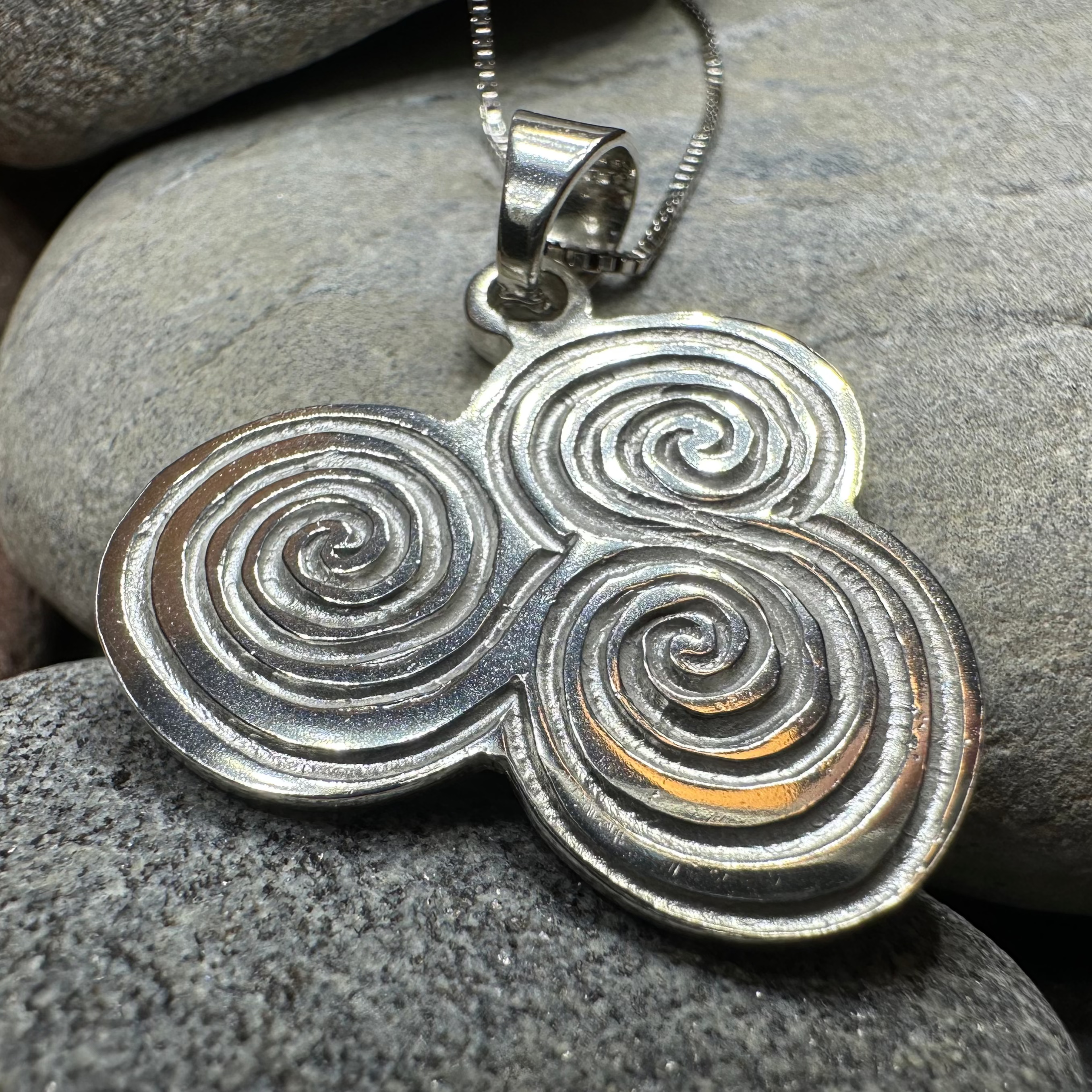 Artisan Newgrange Triple Spiral Necklace - Made in Ireland