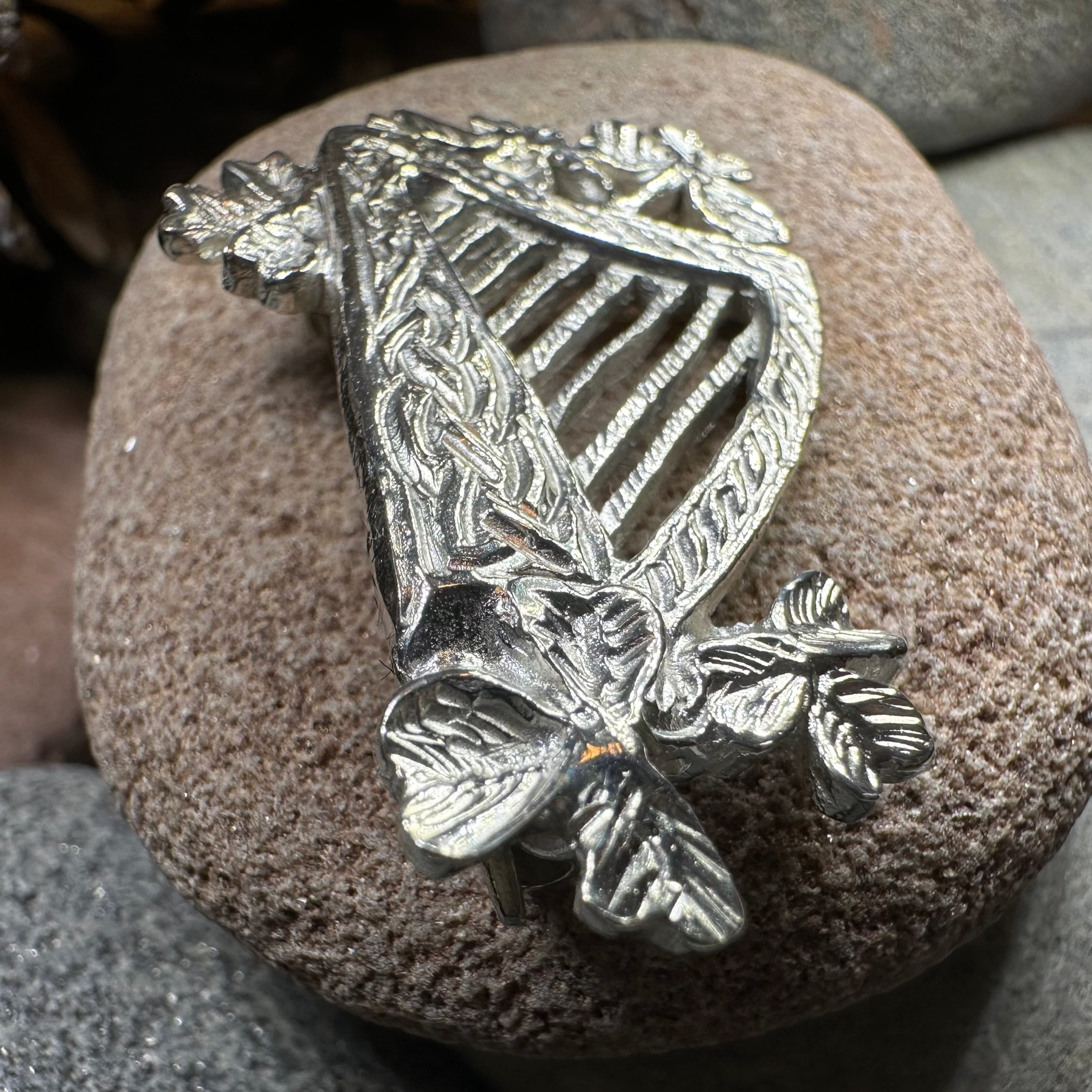Artisan Irish Celtic Harp Brooch - Handmade in Ireland