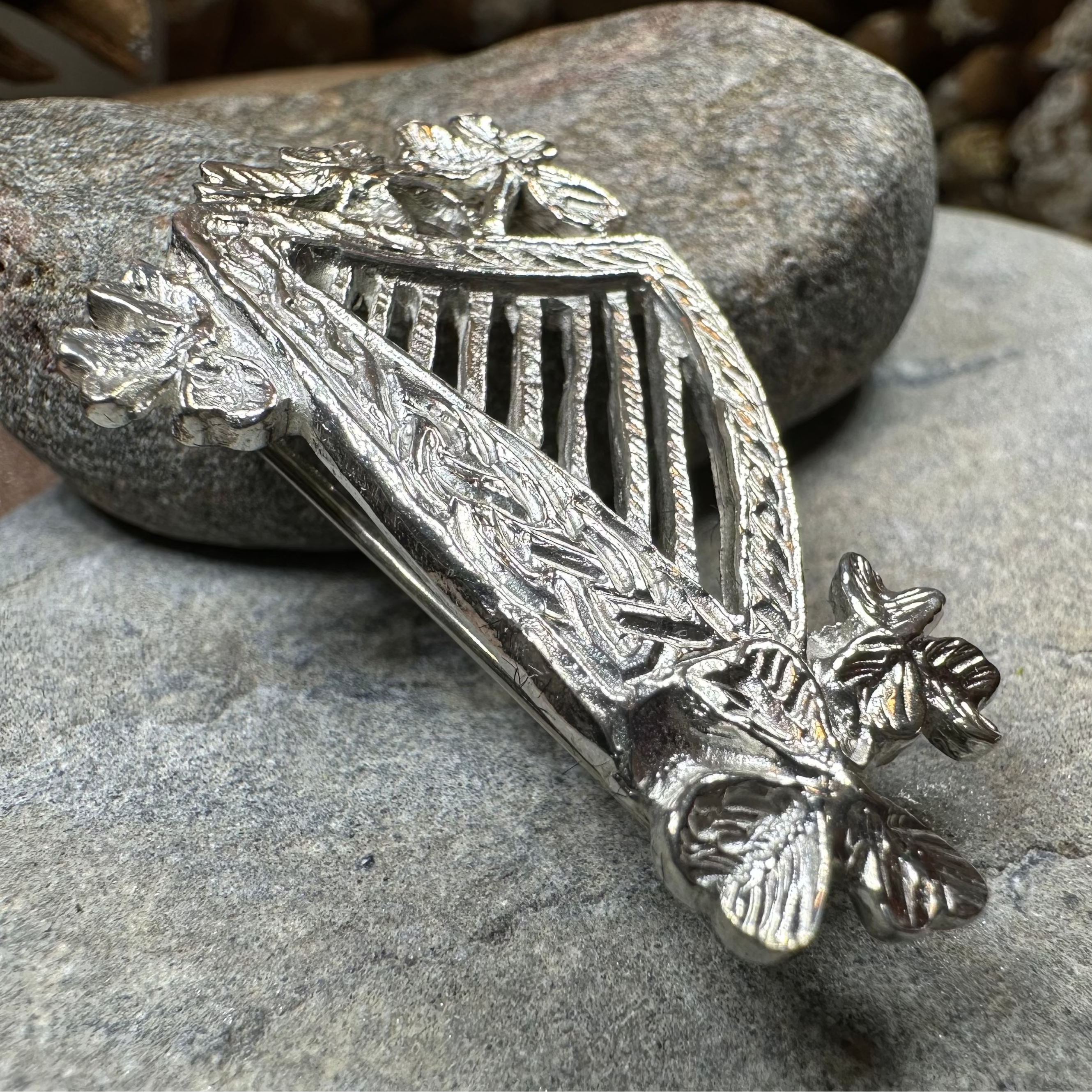 Artisan Irish Celtic Harp Brooch - Handmade in Ireland