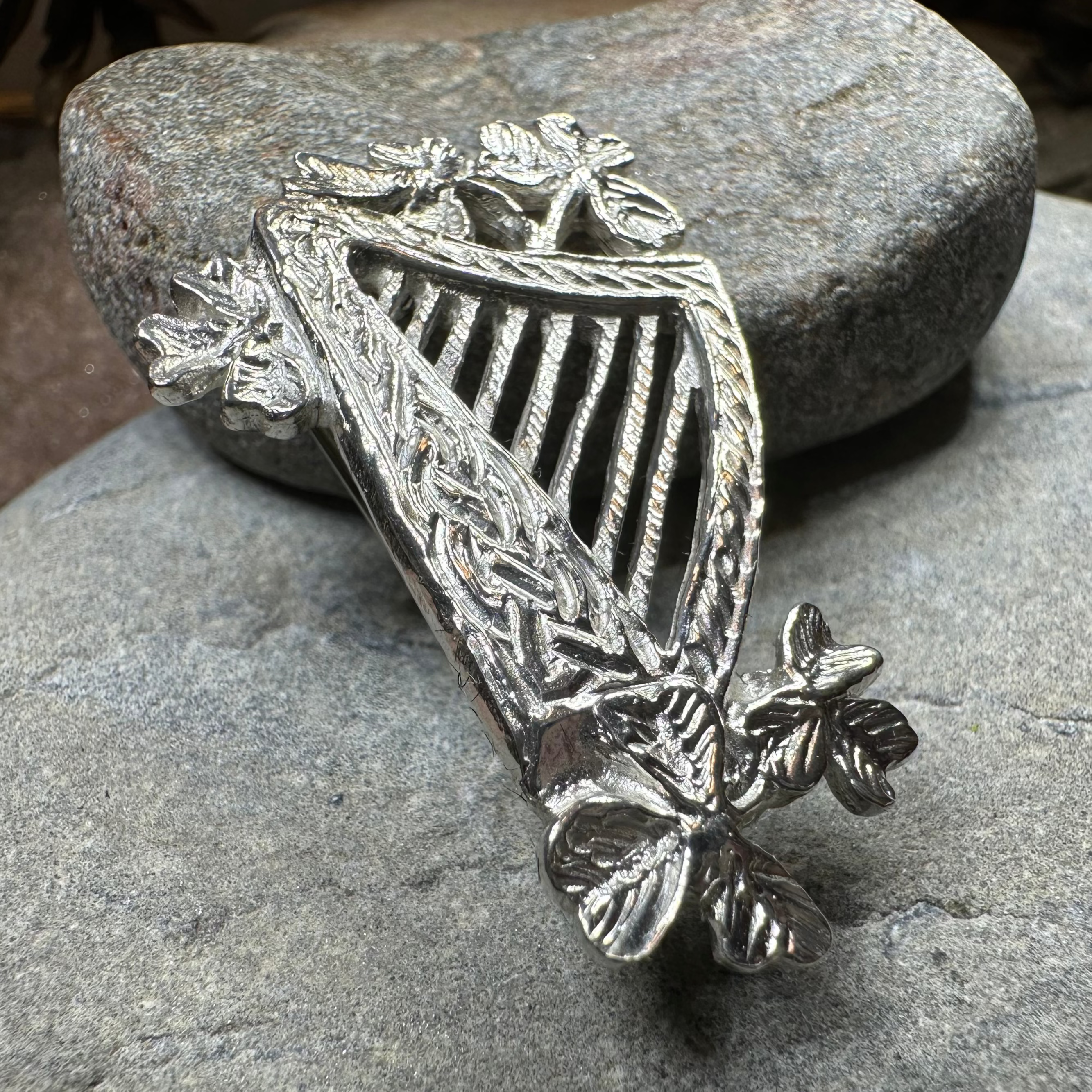 Artisan Irish Celtic Harp Brooch - Handmade in Ireland