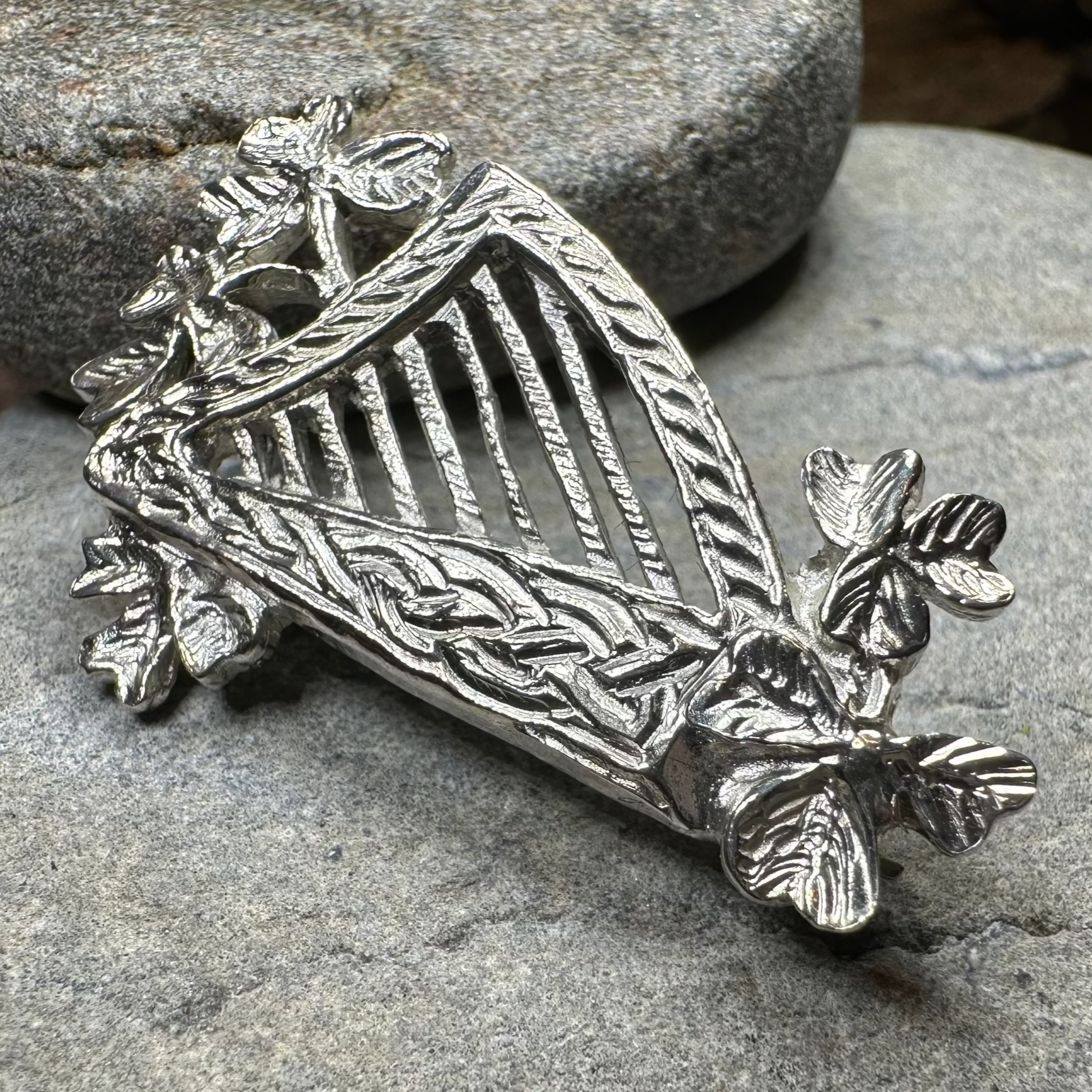 Artisan Irish Celtic Harp Brooch - Handmade in Ireland