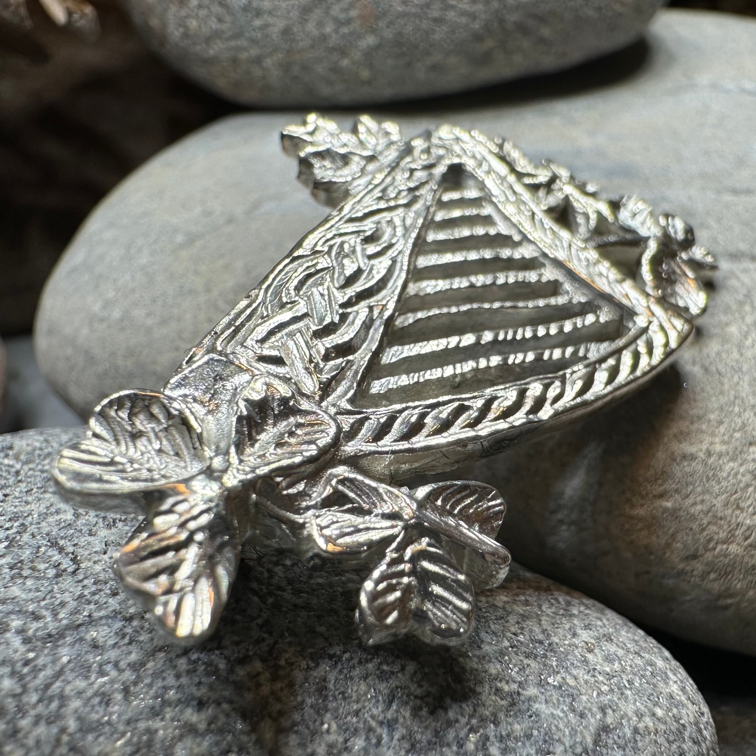 Artisan Irish Celtic Harp Brooch - Handmade in Ireland