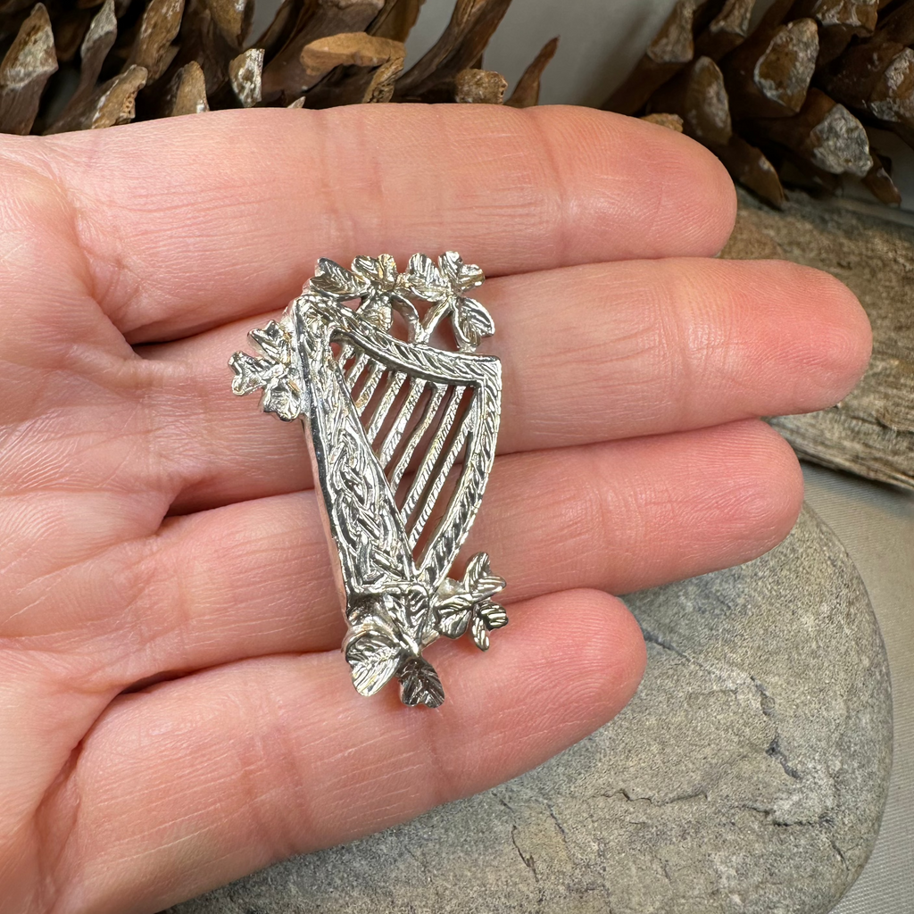 Artisan Irish Celtic Harp Brooch - Handmade in Ireland