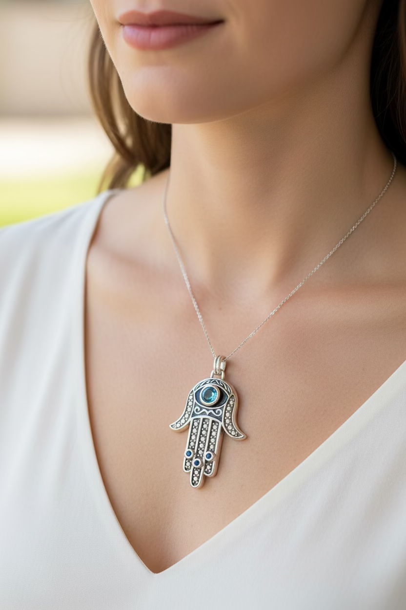 Blue Dream Hamsa Hand Necklace