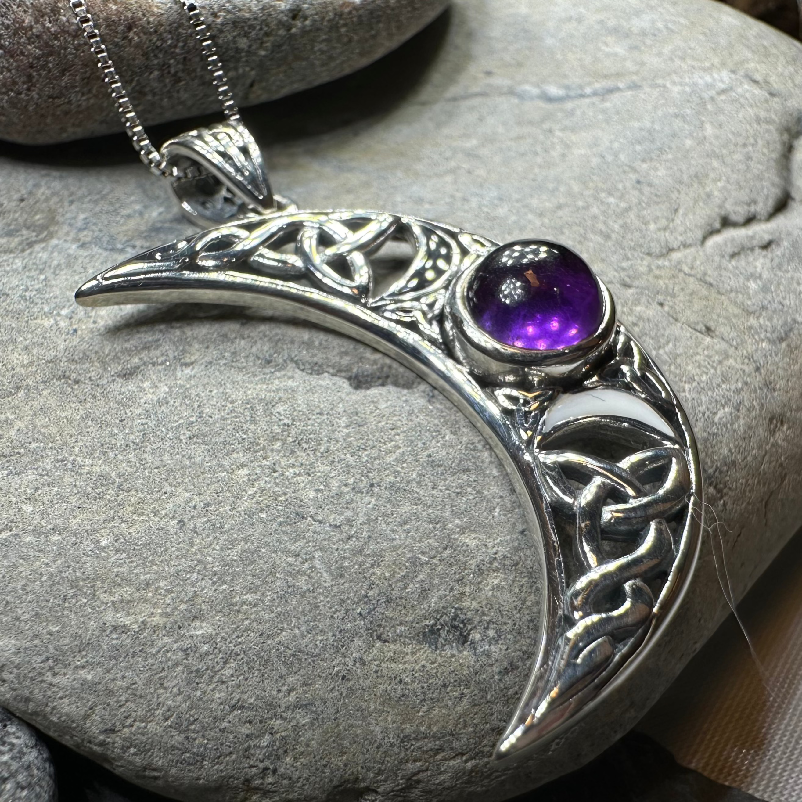 Sabrina Celtic Triple Moon Necklace in Sterling Silver