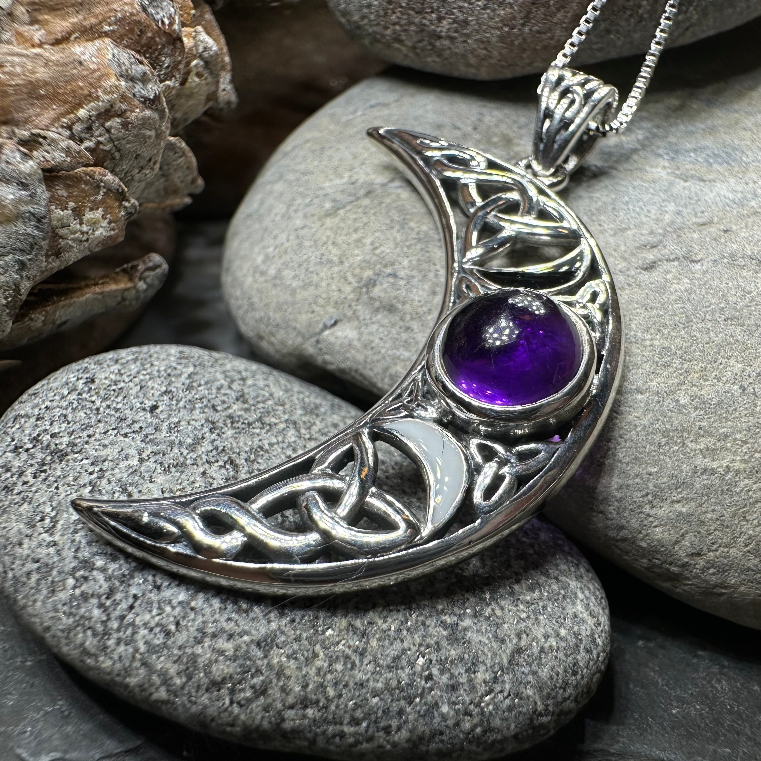 Sabrina Celtic Triple Moon Necklace in Sterling Silver