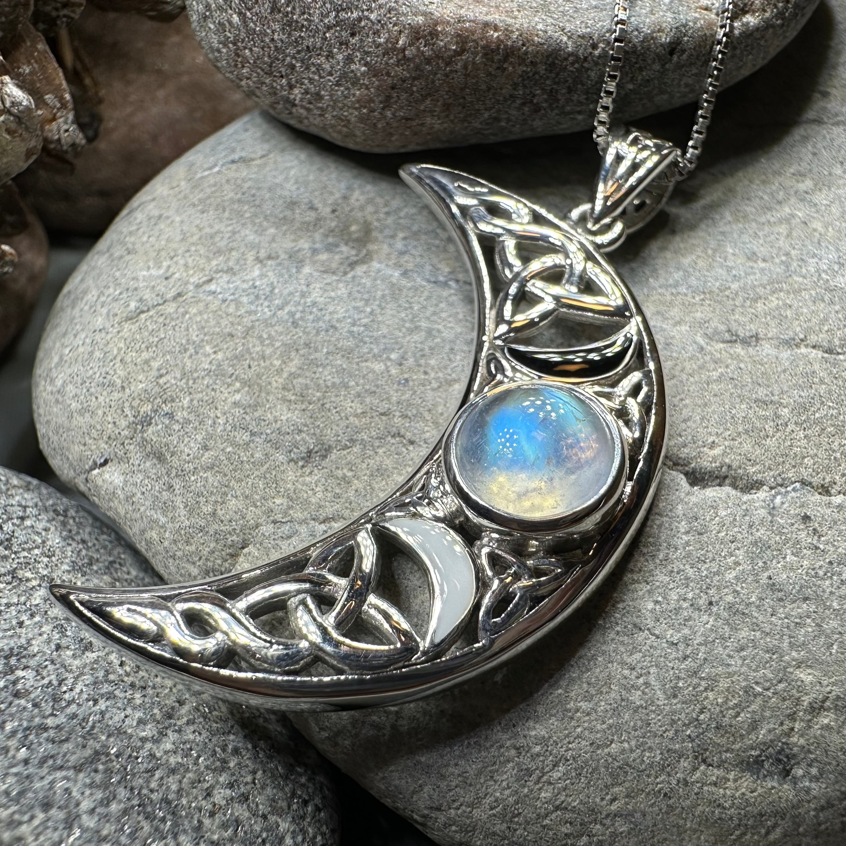 Sabrina Celtic Triple Moon Necklace in Sterling Silver