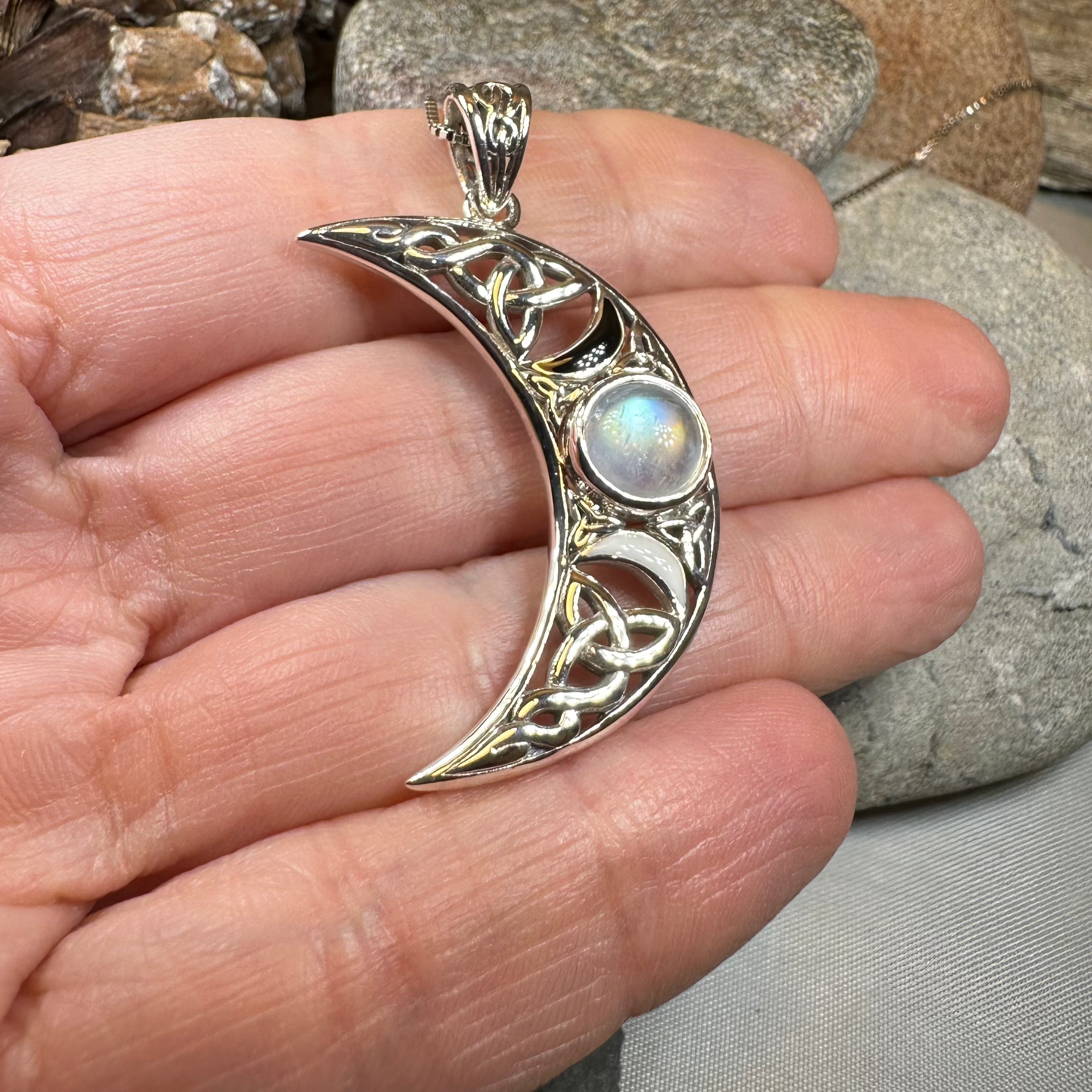 Sabrina Celtic Triple Moon Necklace in Sterling Silver