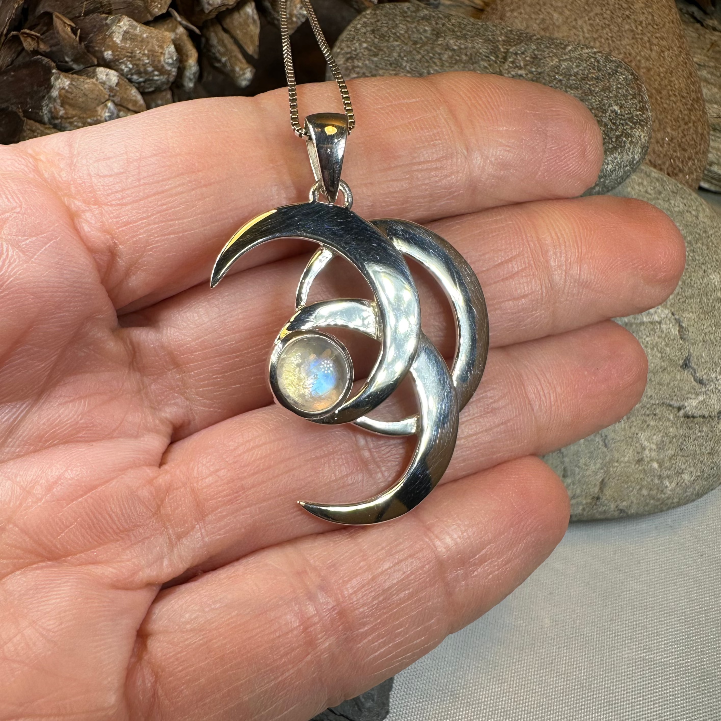 Moonshadow Triple Moon Necklace in Sterling Silver