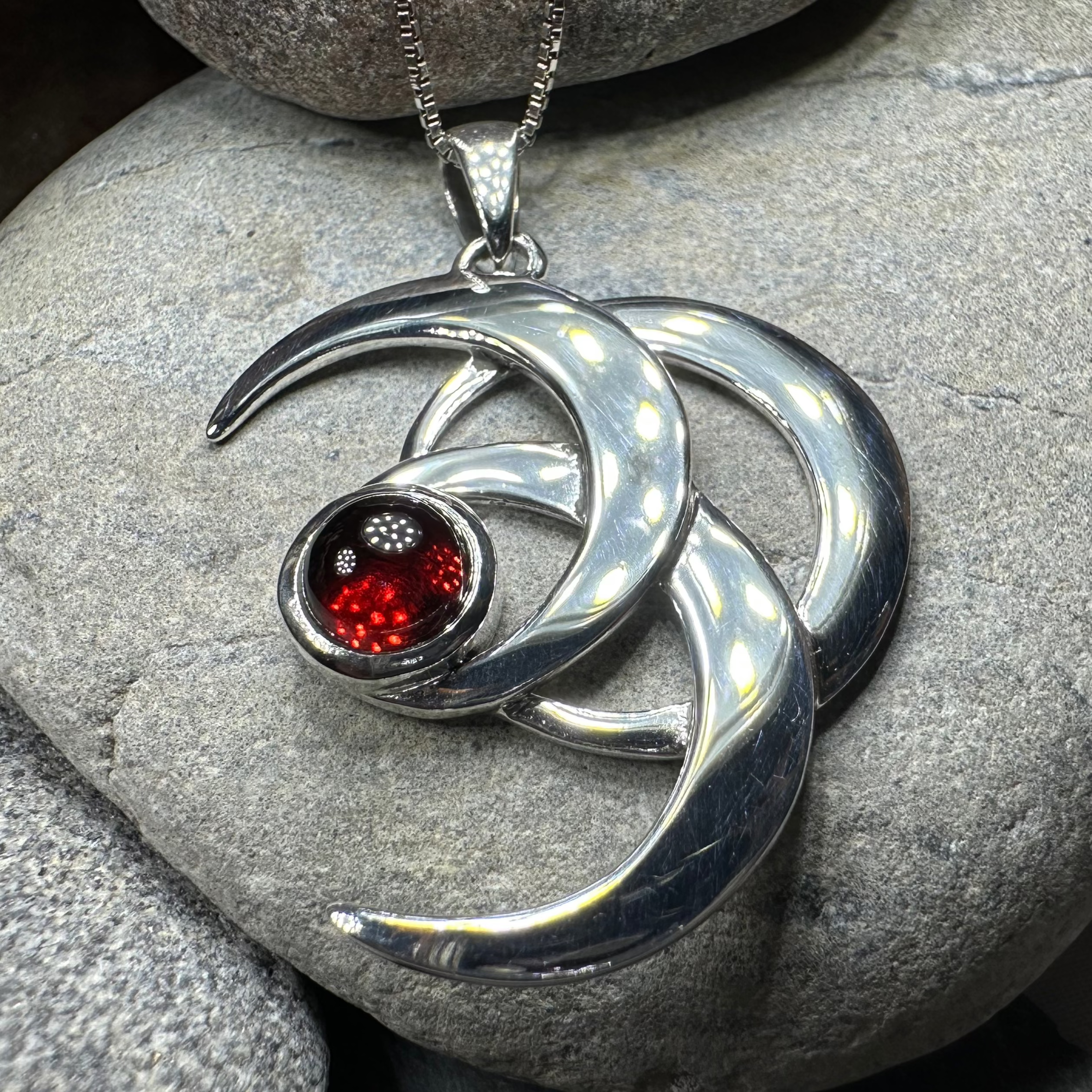Moonshadow Triple Moon Necklace in Sterling Silver