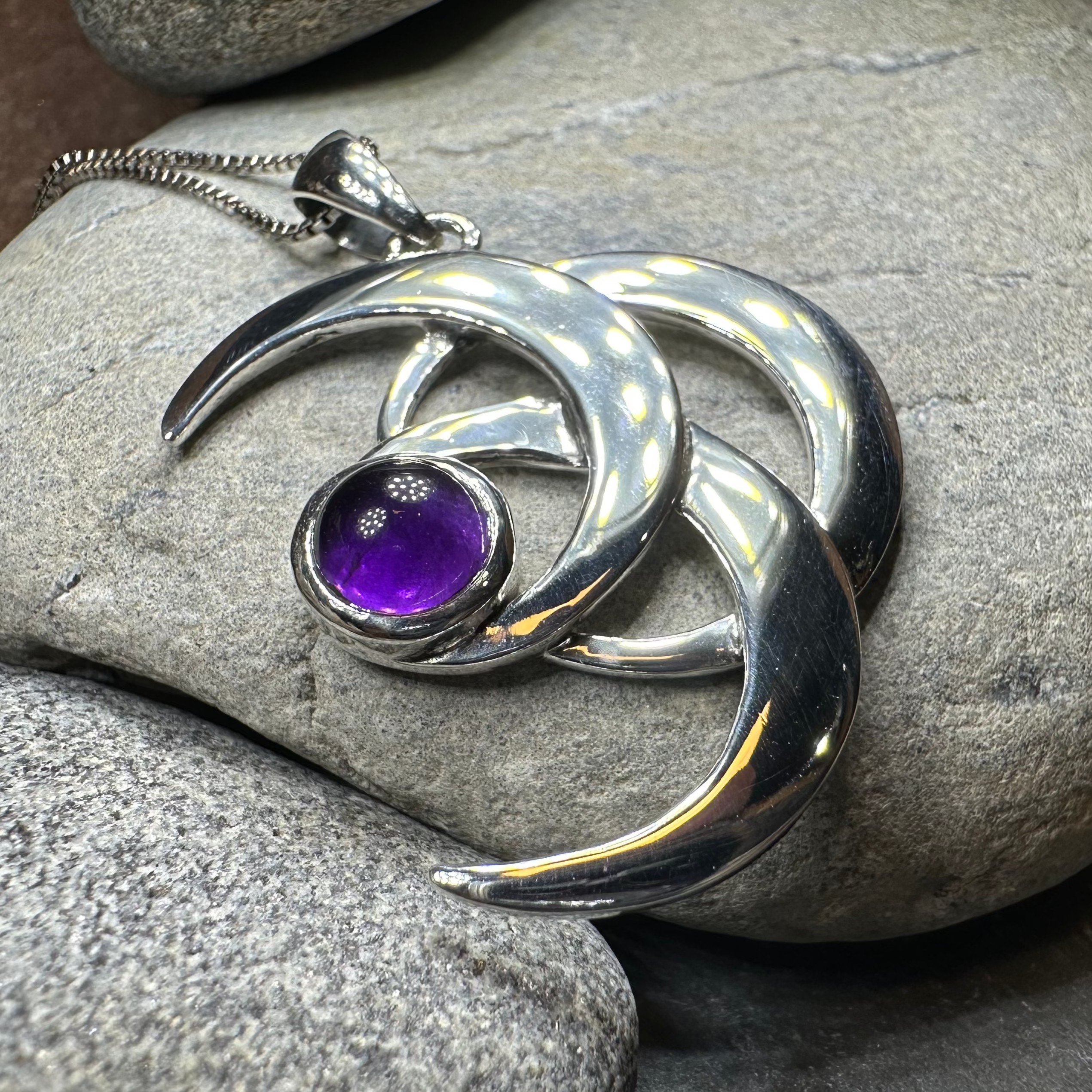 Moonshadow Triple Moon Necklace in Sterling Silver