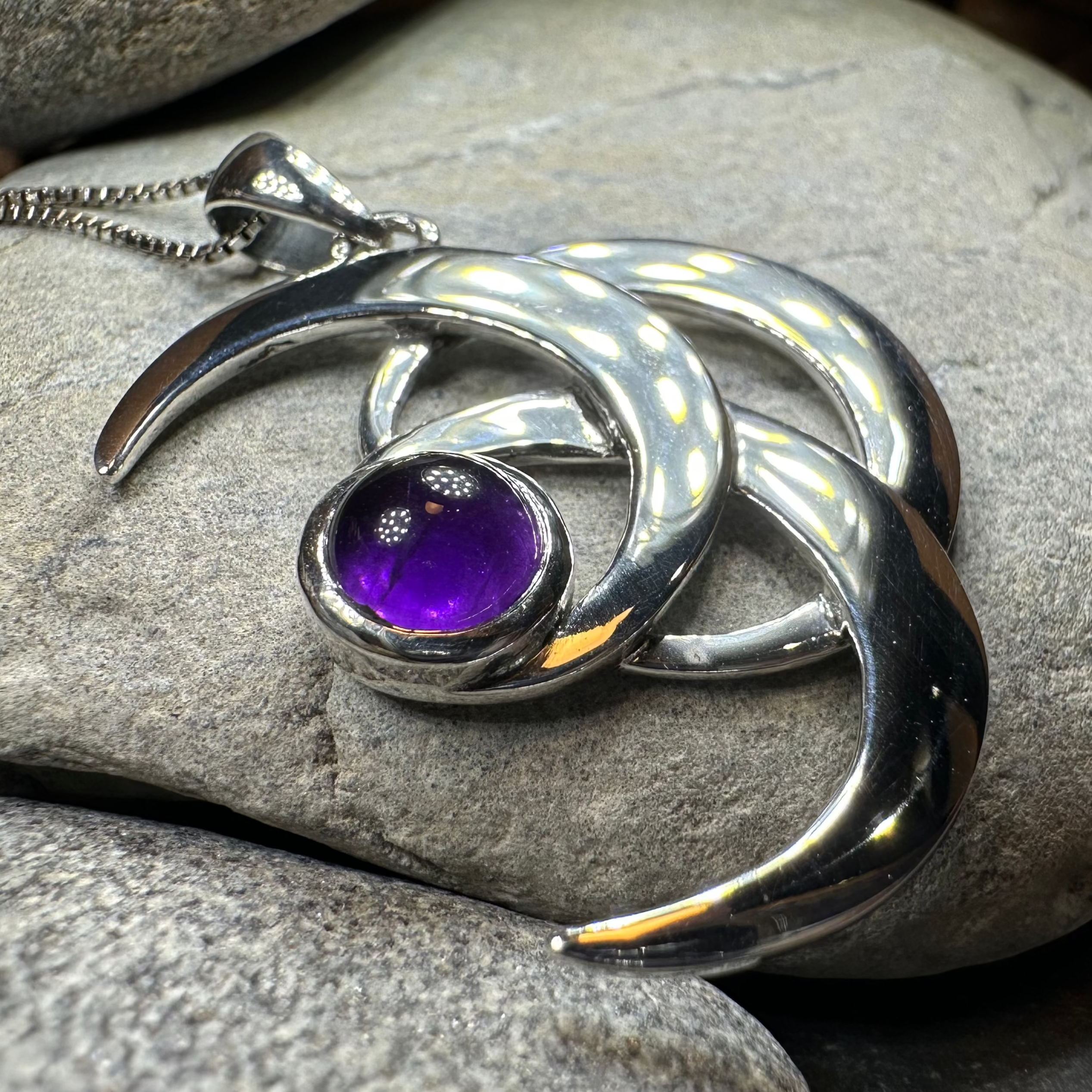 Moonshadow Triple Moon Necklace in Sterling Silver