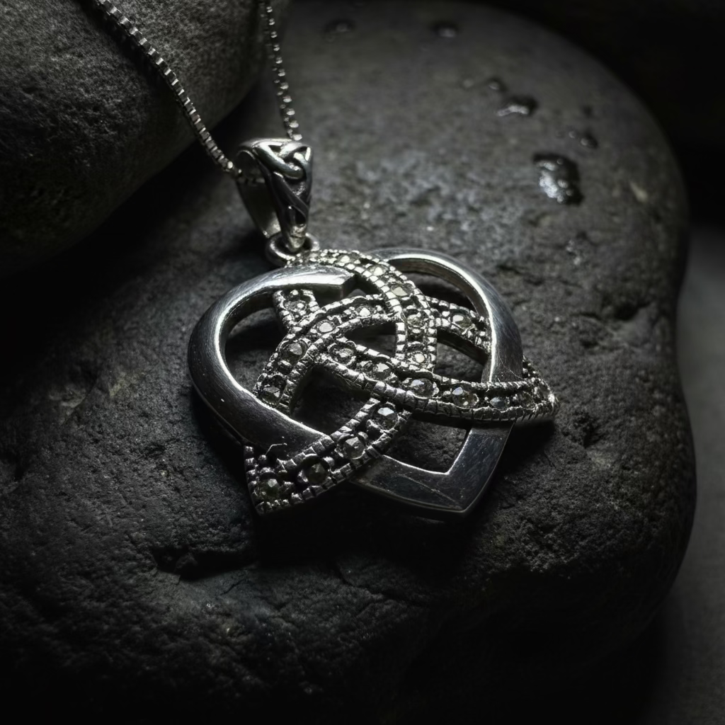 Marcasite Celtic Love Knot Necklace in Sterling Silver