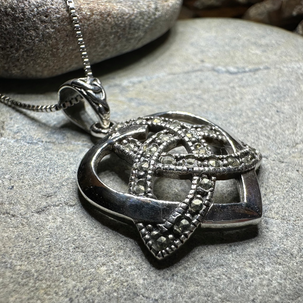 Marcasite Celtic Love Knot Necklace in Sterling Silver
