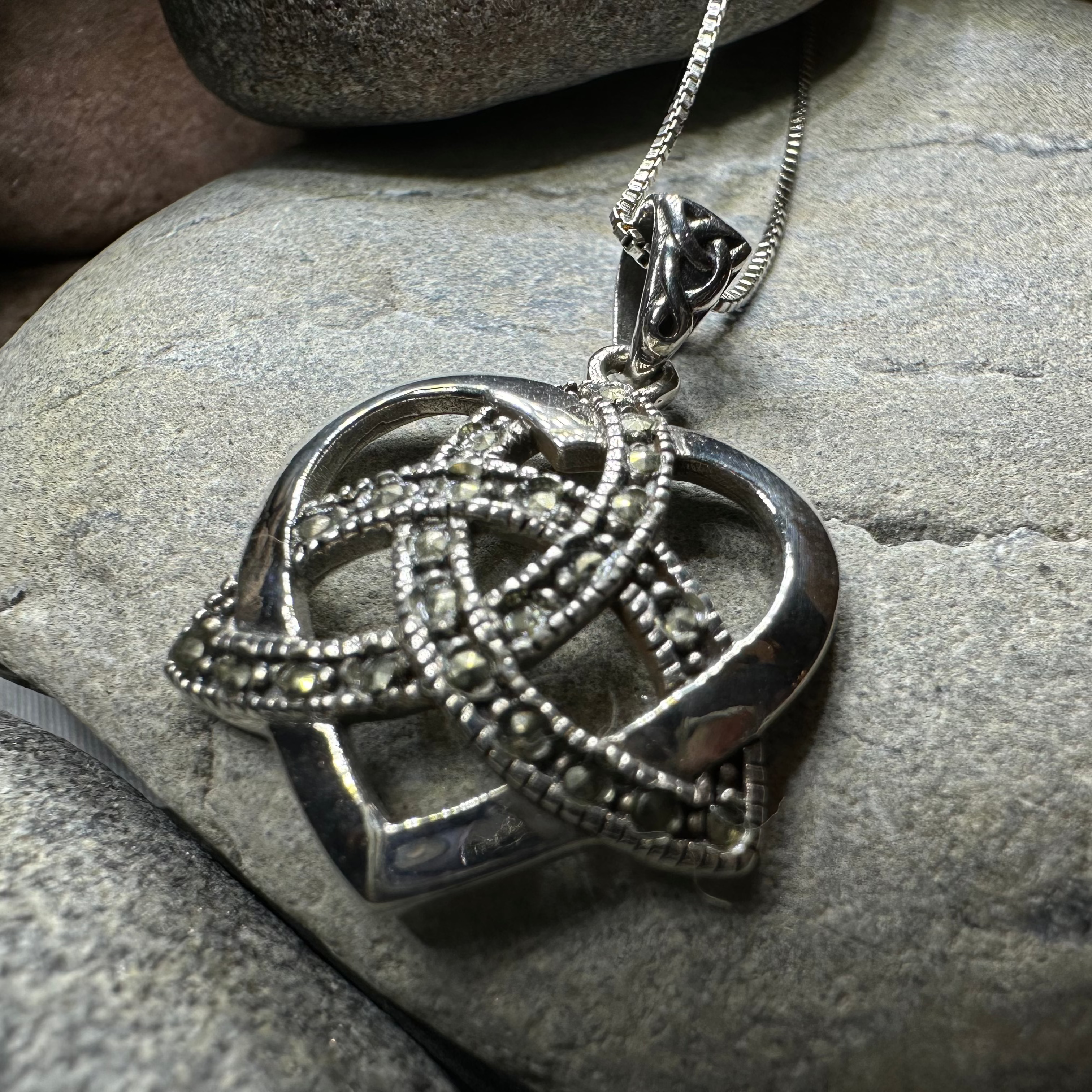 Marcasite Celtic Love Knot Necklace in Sterling Silver