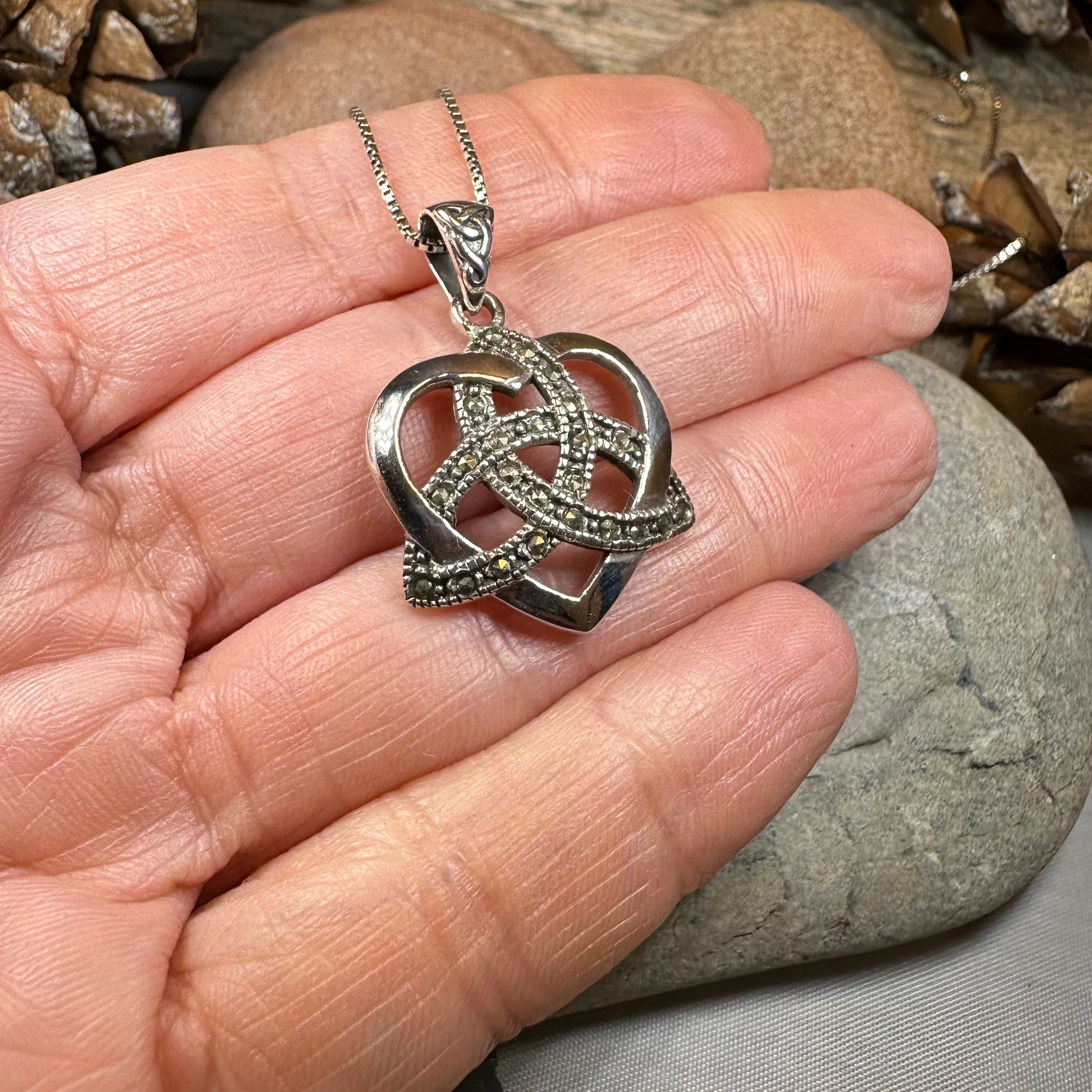 Marcasite Celtic Love Knot Necklace in Sterling Silver