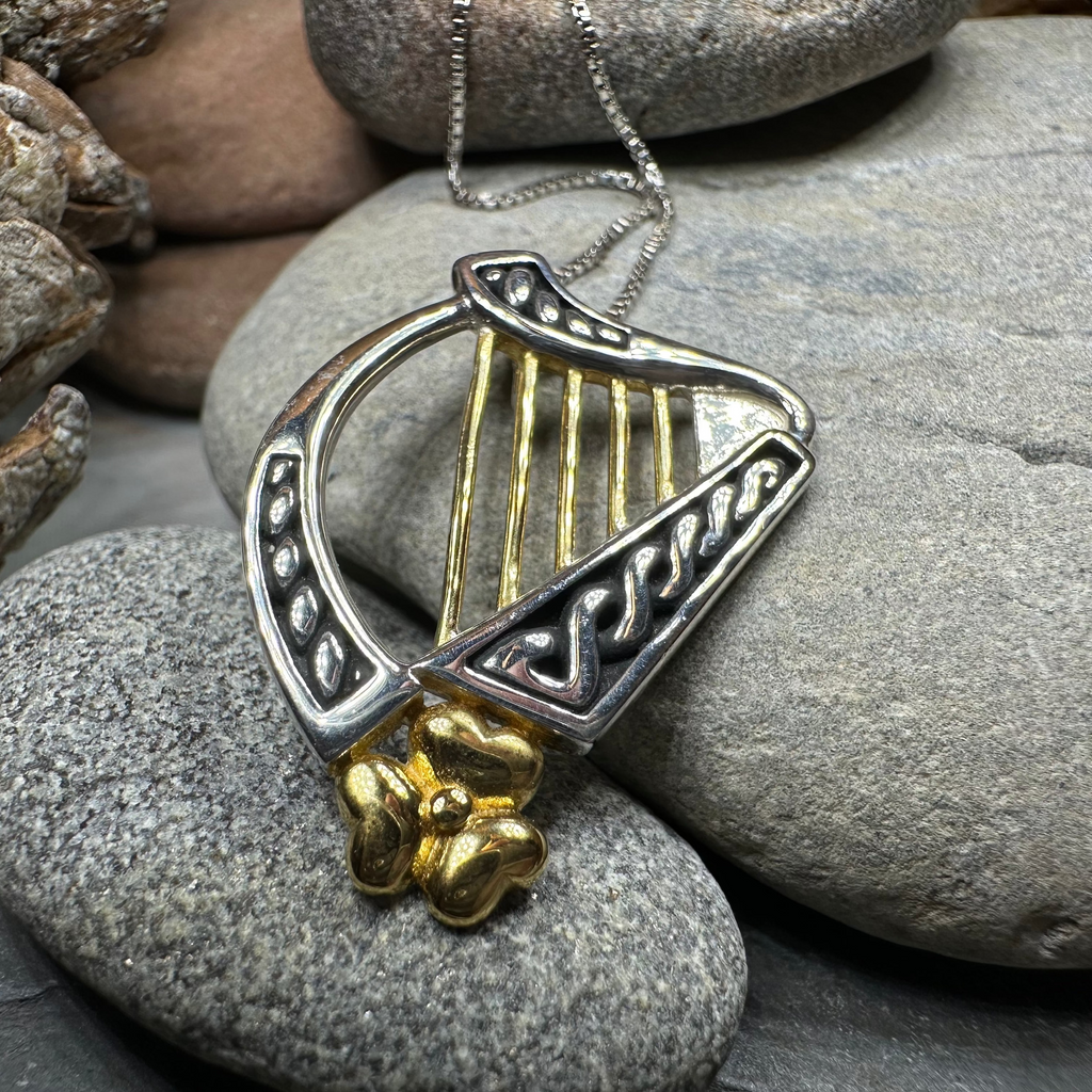 Golden Celtic Harp Necklace