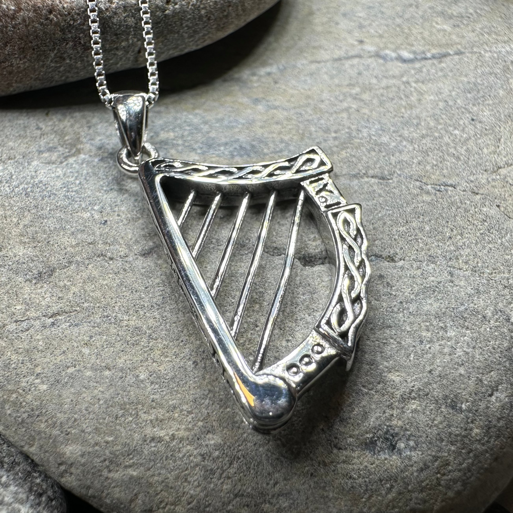 Torlogh Celtic Irish Harp Necklace in Sterling Silver