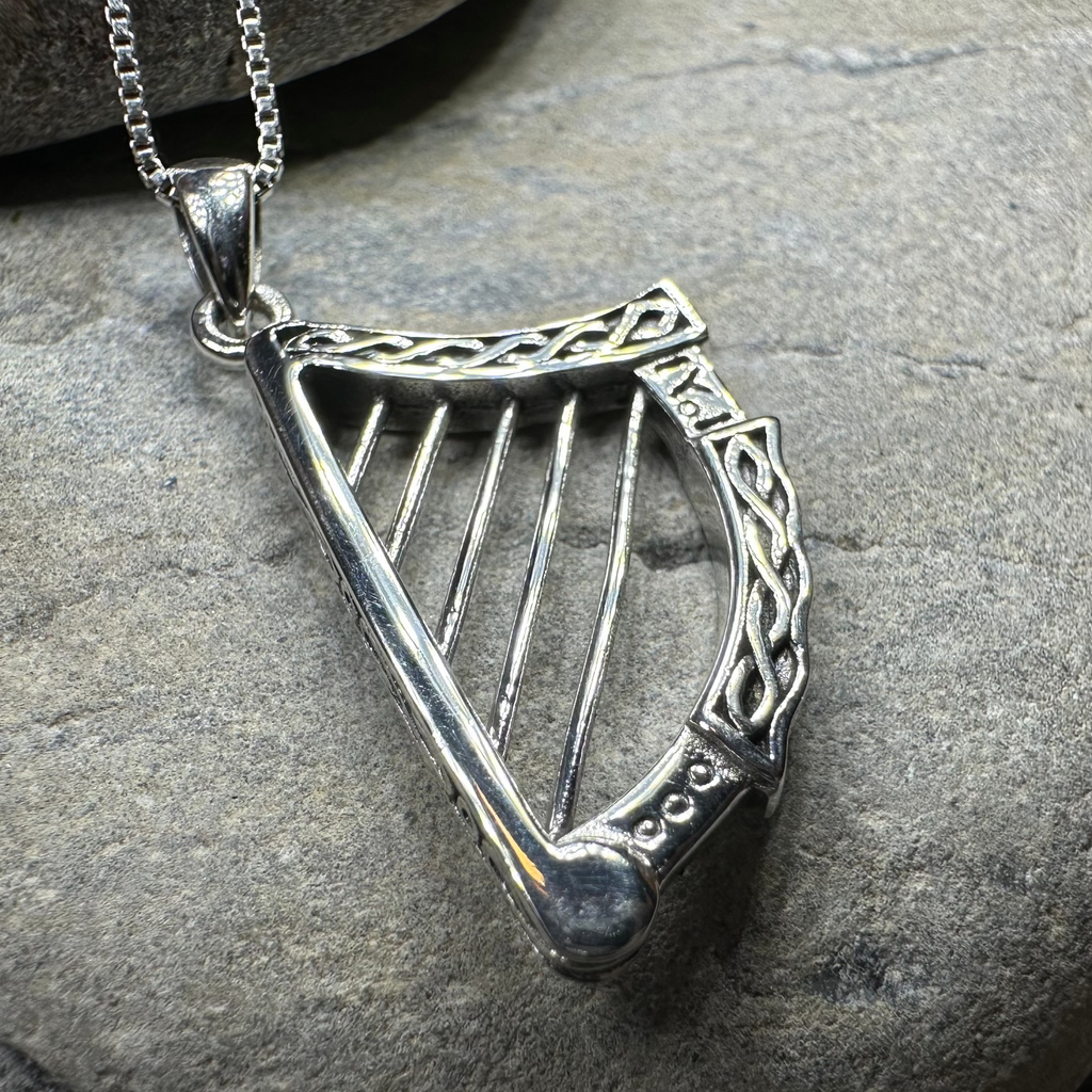 Torlogh Celtic Irish Harp Necklace in Sterling Silver