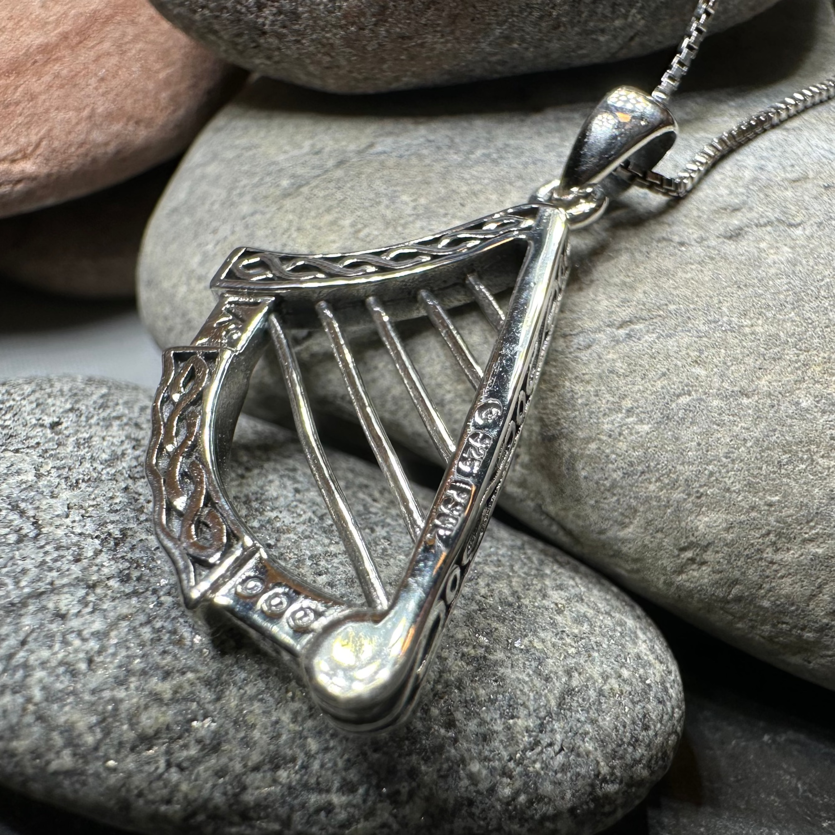 Torlogh Celtic Irish Harp Necklace in Sterling Silver