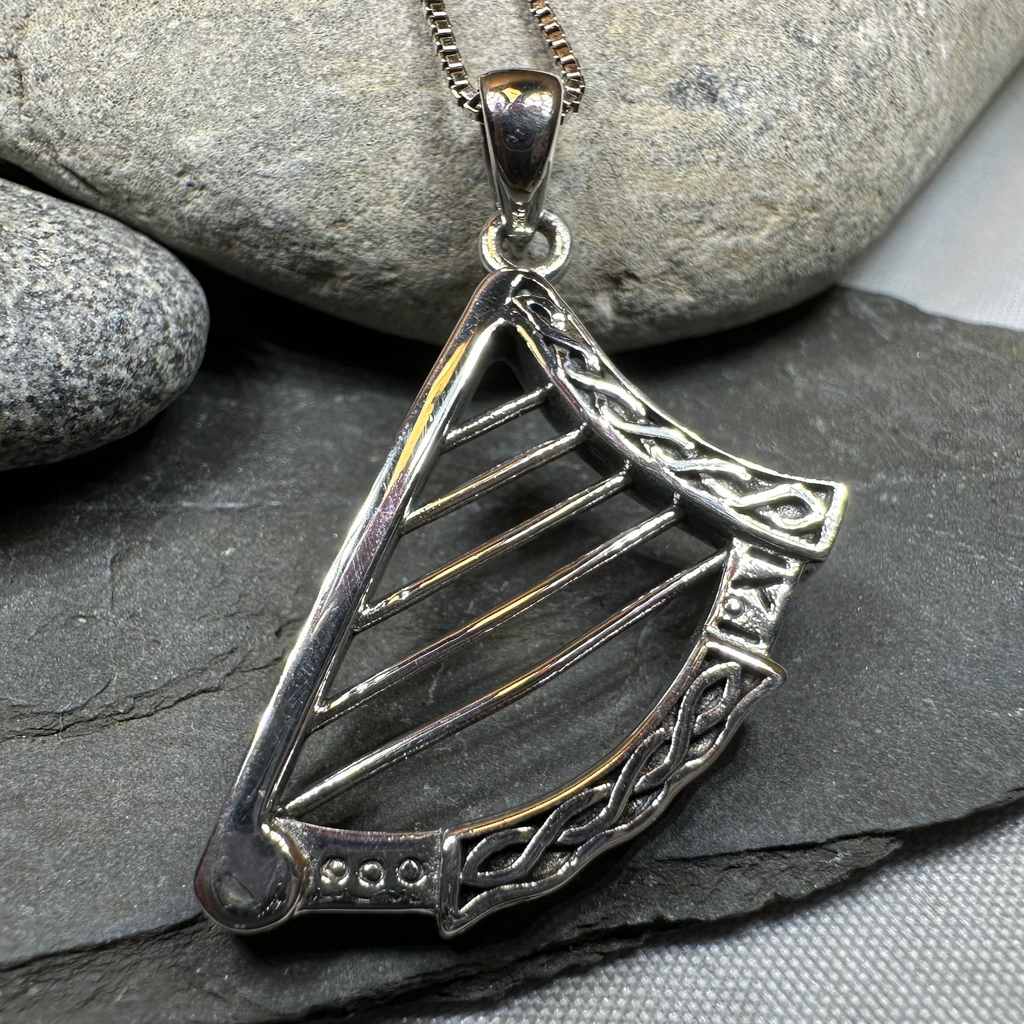 Torlogh Celtic Irish Harp Necklace in Sterling Silver