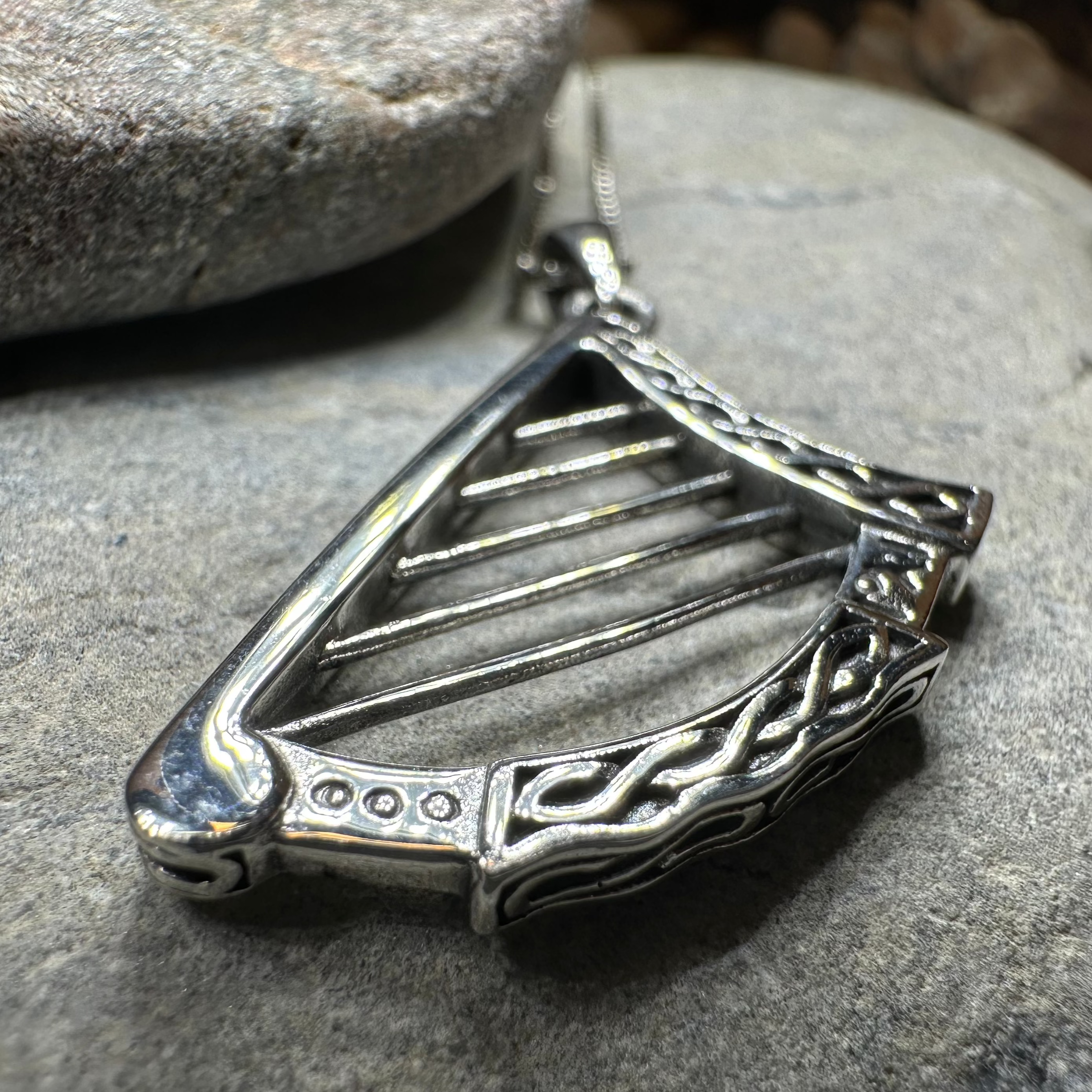 Torlogh Celtic Irish Harp Necklace in Sterling Silver
