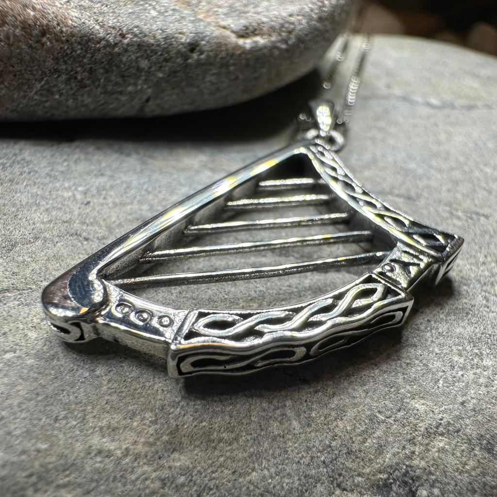 Torlogh Celtic Irish Harp Necklace in Sterling Silver