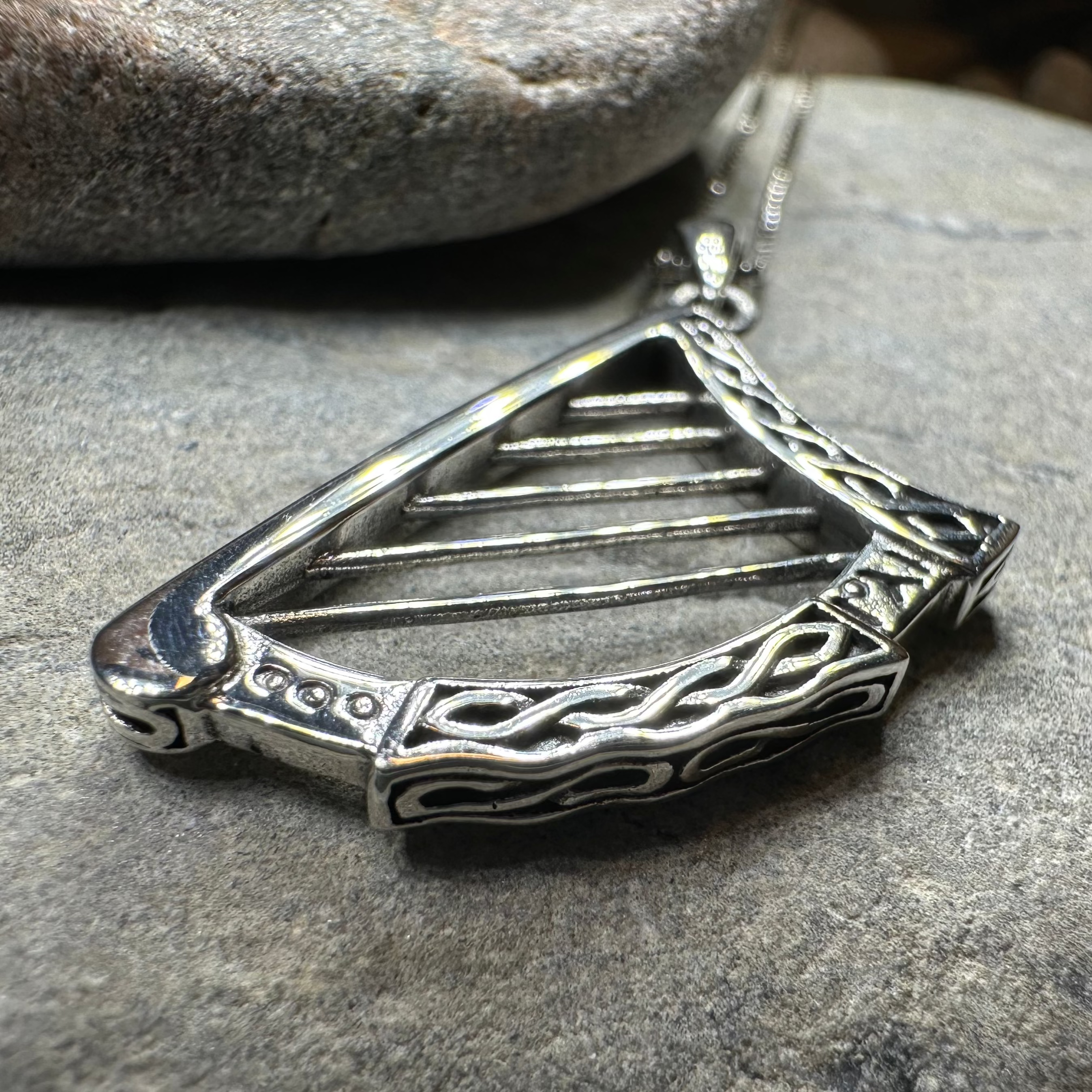 Torlogh Celtic Irish Harp Necklace in Sterling Silver