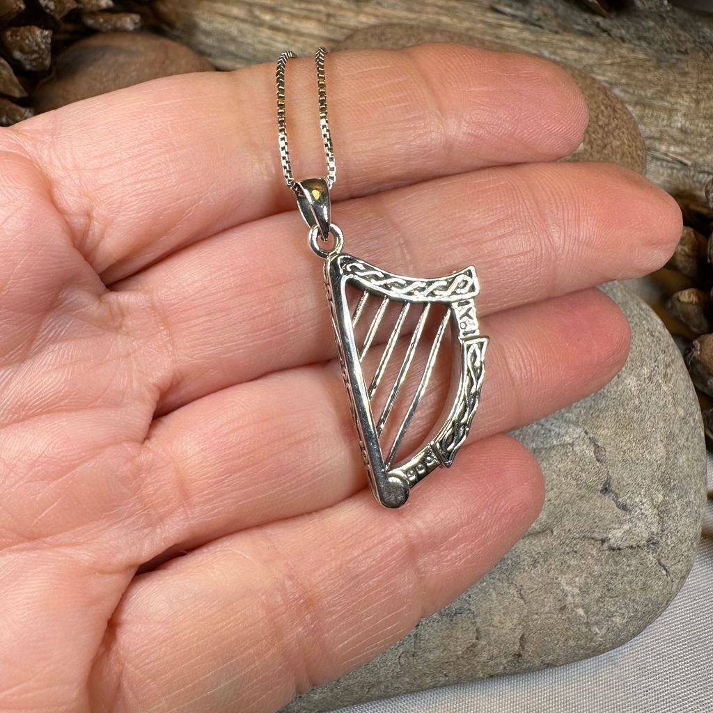 Torlogh Celtic Irish Harp Necklace in Sterling Silver