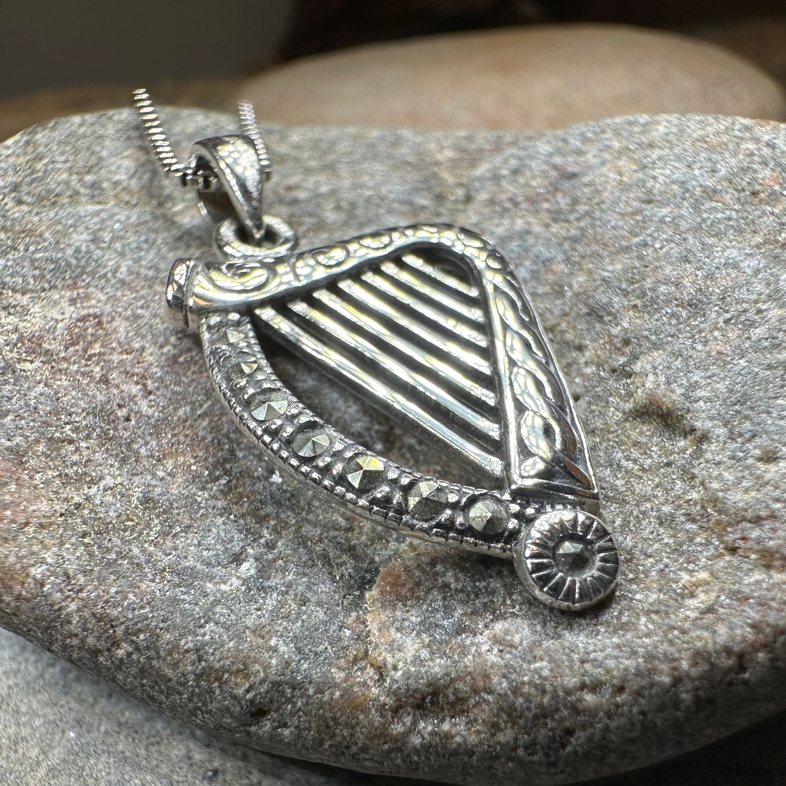 Cinnia Celtic Harp of Ireland Necklace in Sterling Silver