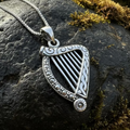 Cinnia Celtic Harp of Ireland Necklace in Sterling Silver