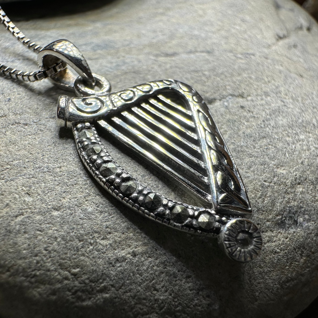 Cinnia Celtic Harp of Ireland Necklace in Sterling Silver