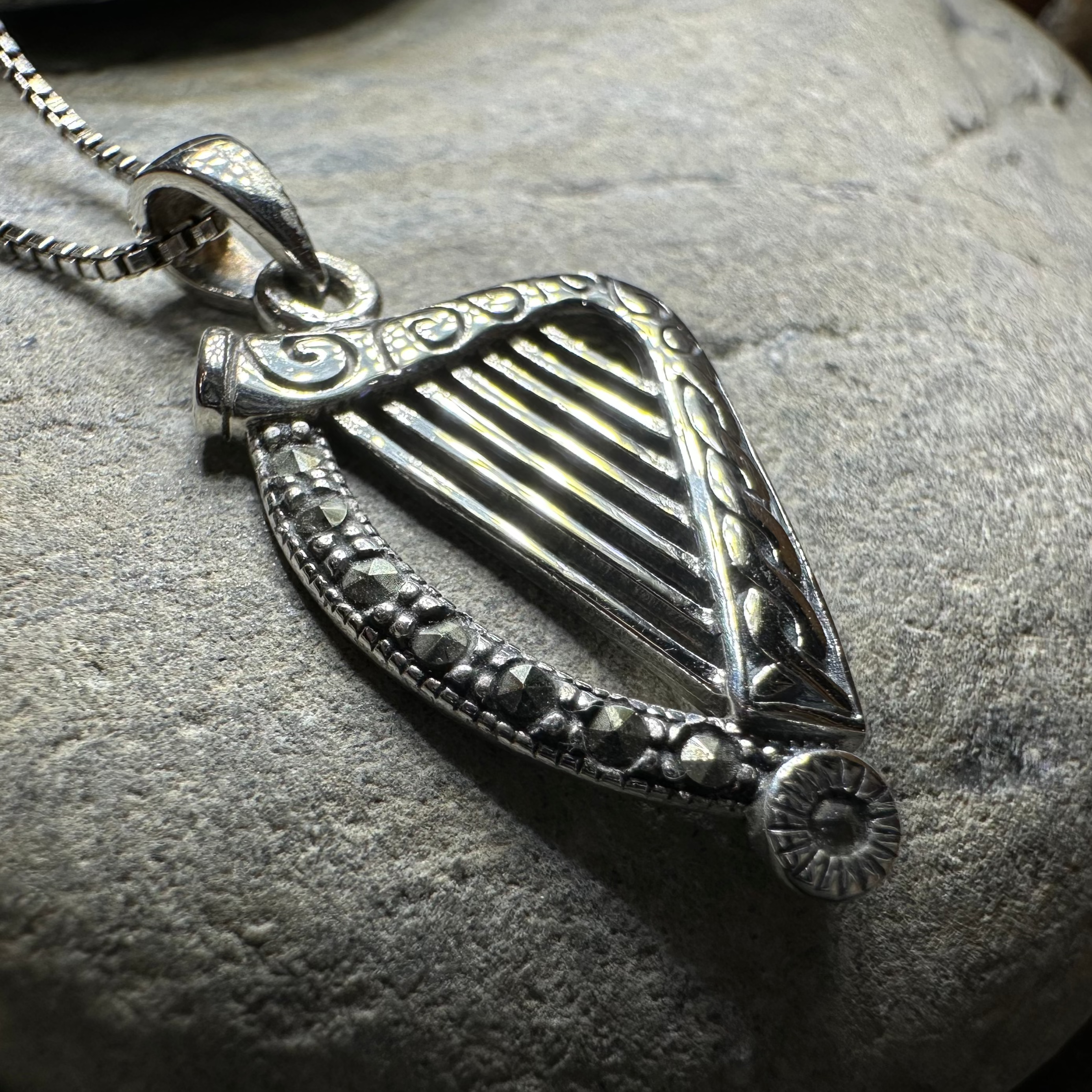 Cinnia Celtic Harp of Ireland Necklace in Sterling Silver