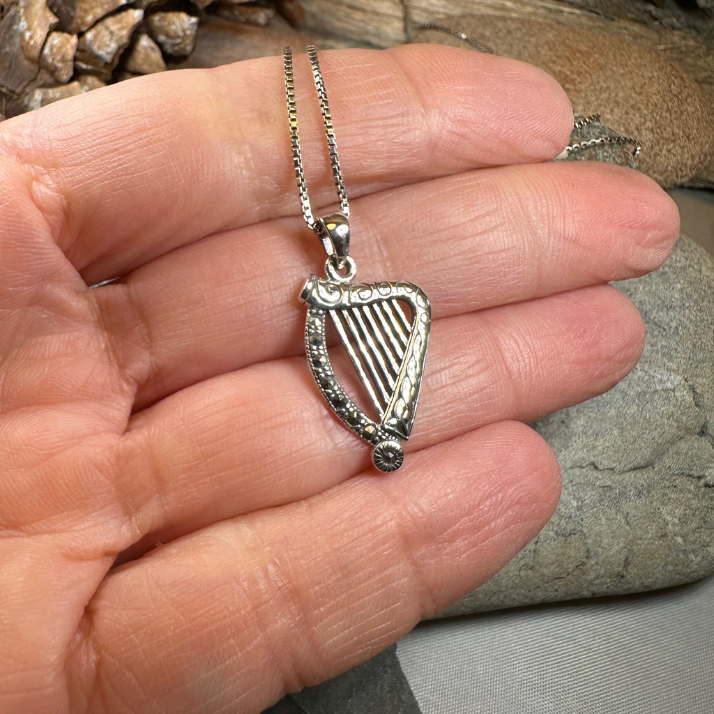 Cinnia Celtic Harp of Ireland Necklace in Sterling Silver