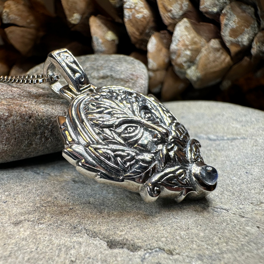 Celtic Oak Green Man Moonstone Necklace