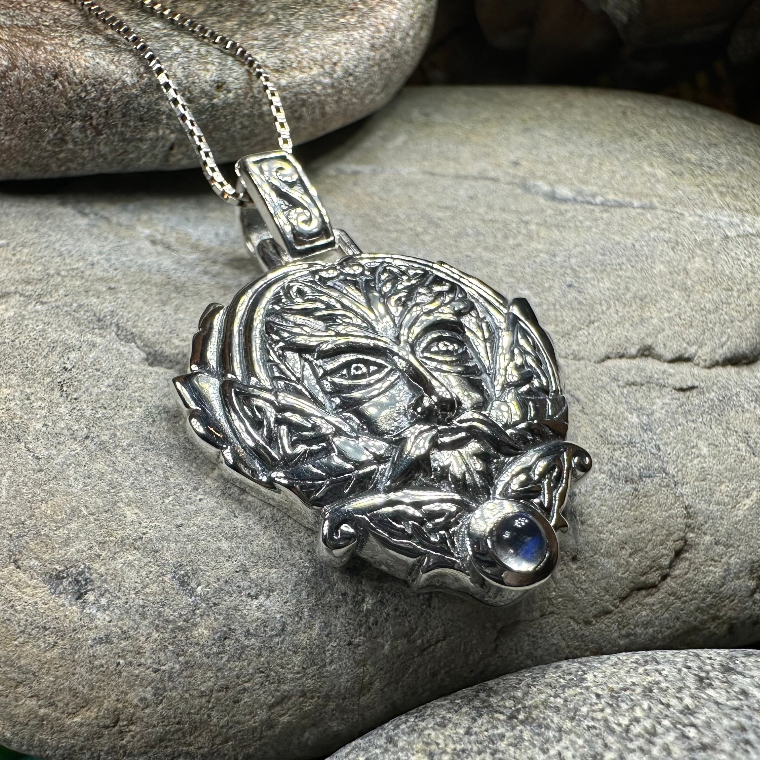 Celtic Oak Green Man Moonstone Necklace