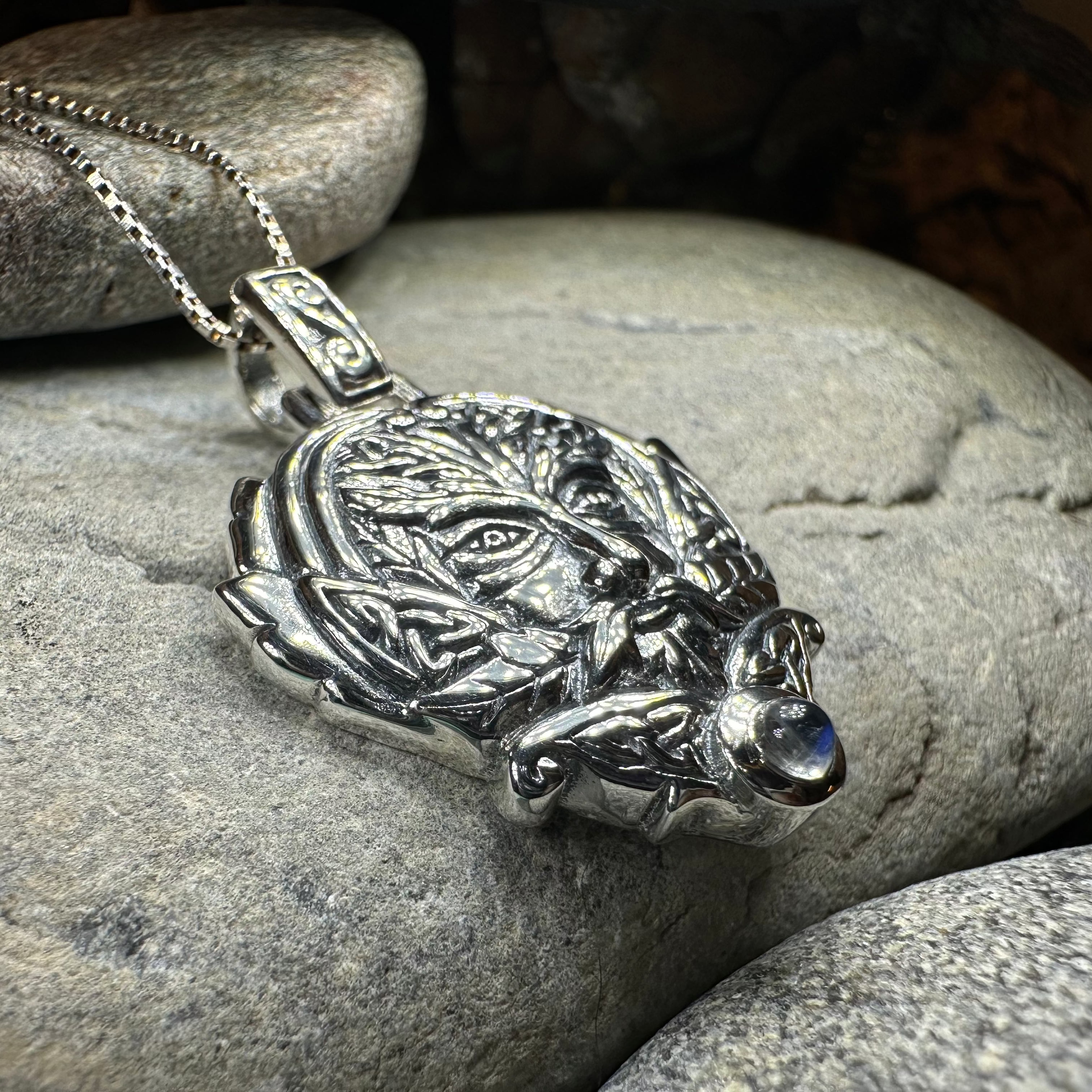 Celtic Oak Green Man Moonstone Necklace