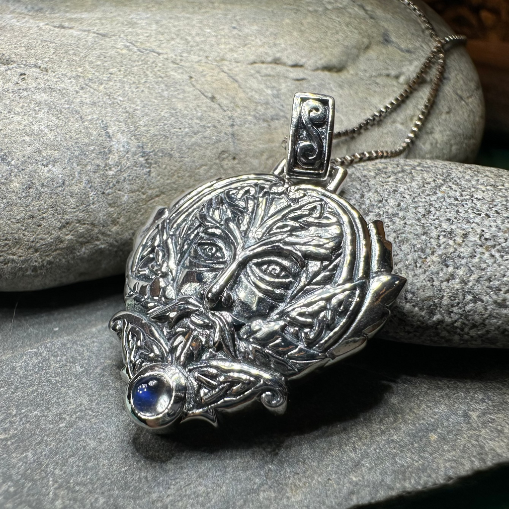 Celtic Oak Green Man Moonstone Necklace