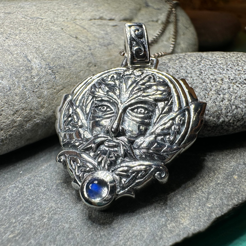 Celtic Oak Green Man Moonstone Necklace