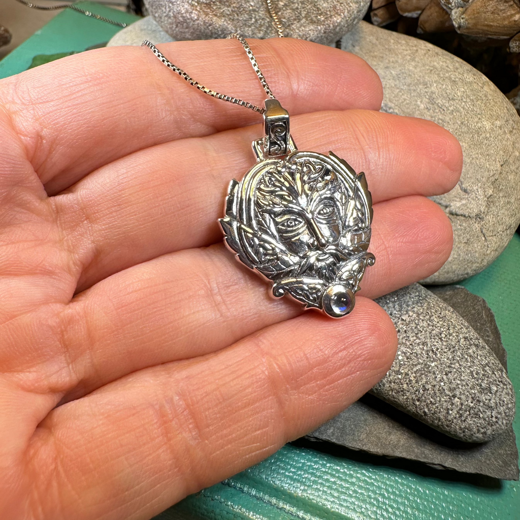 Celtic Oak Green Man Moonstone Necklace