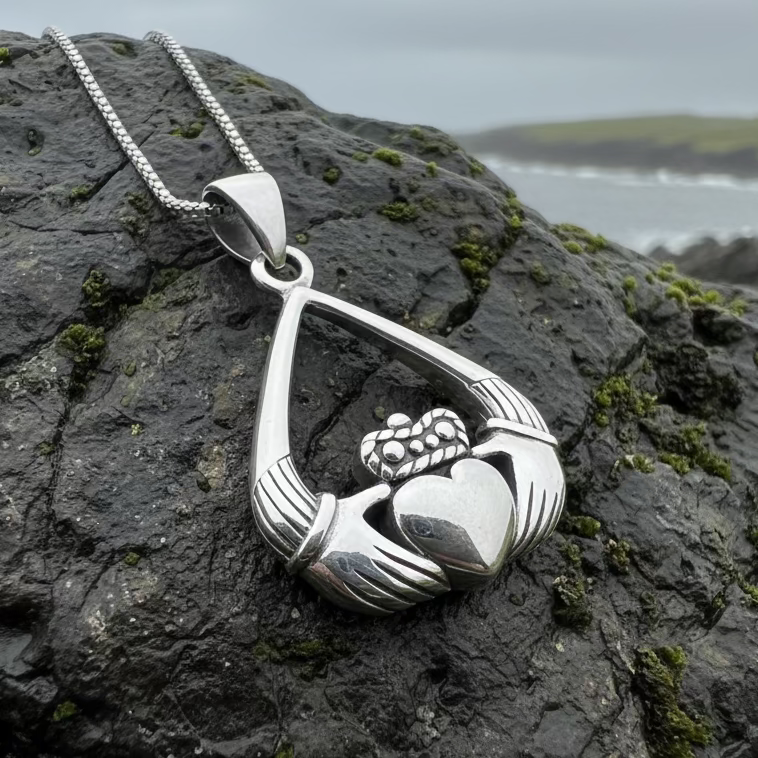 Leandra Irish Claddagh Necklace in Sterling Silver
