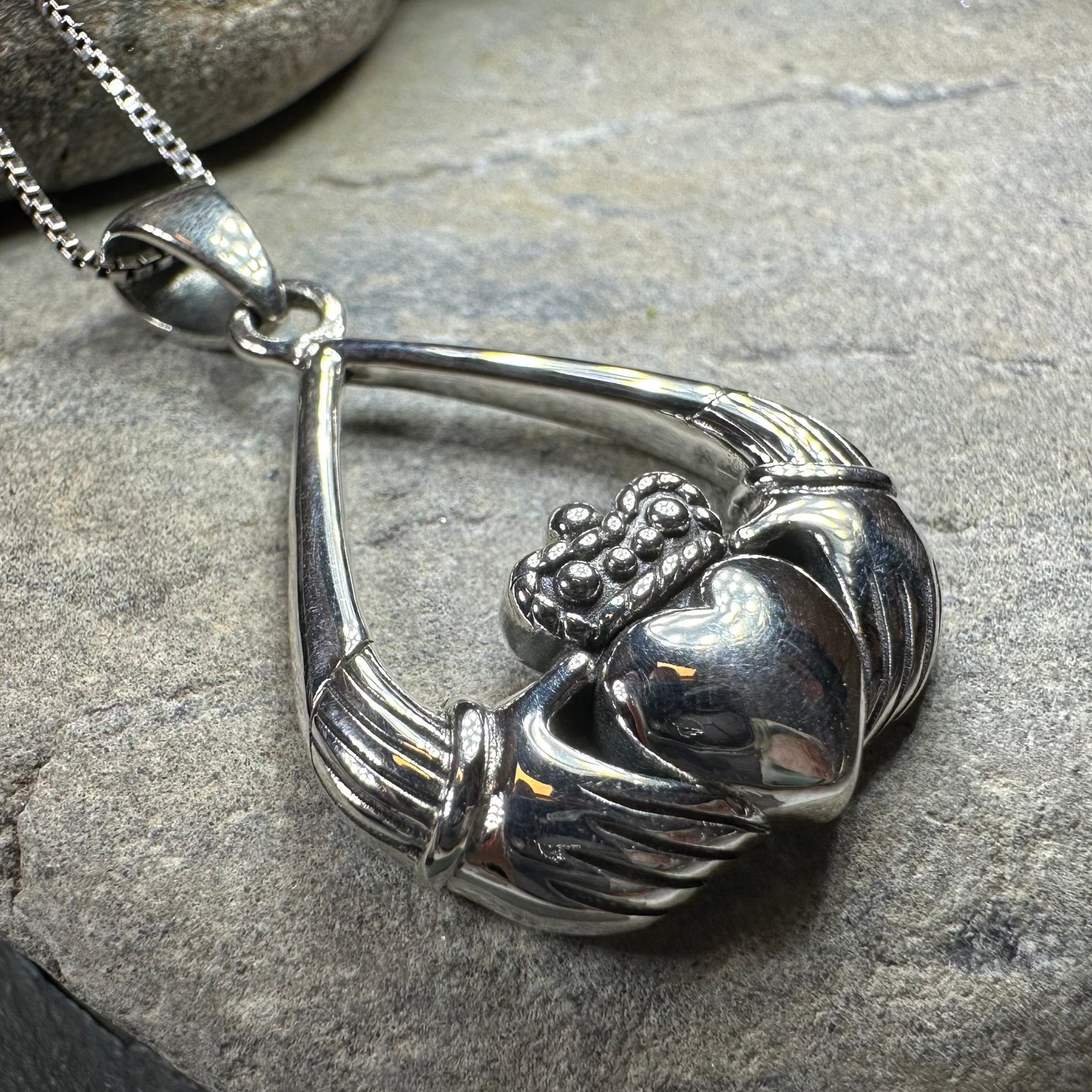 Leandra Irish Claddagh Necklace in Sterling Silver