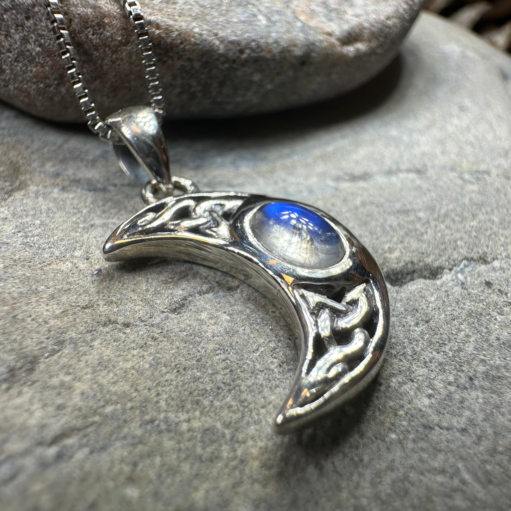 Celtic Crescent Moon Necklace in Sterling Silver
