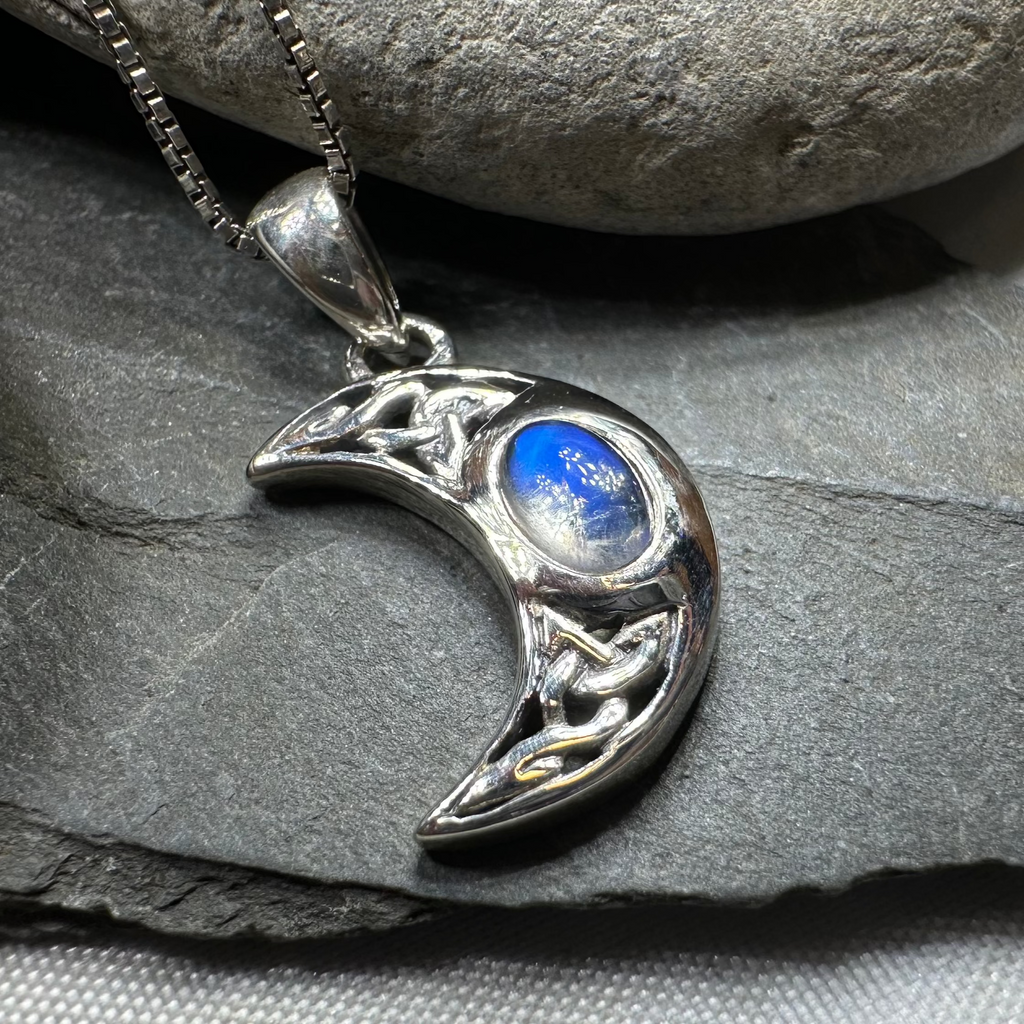 Celtic Crescent Moon Necklace in Sterling Silver