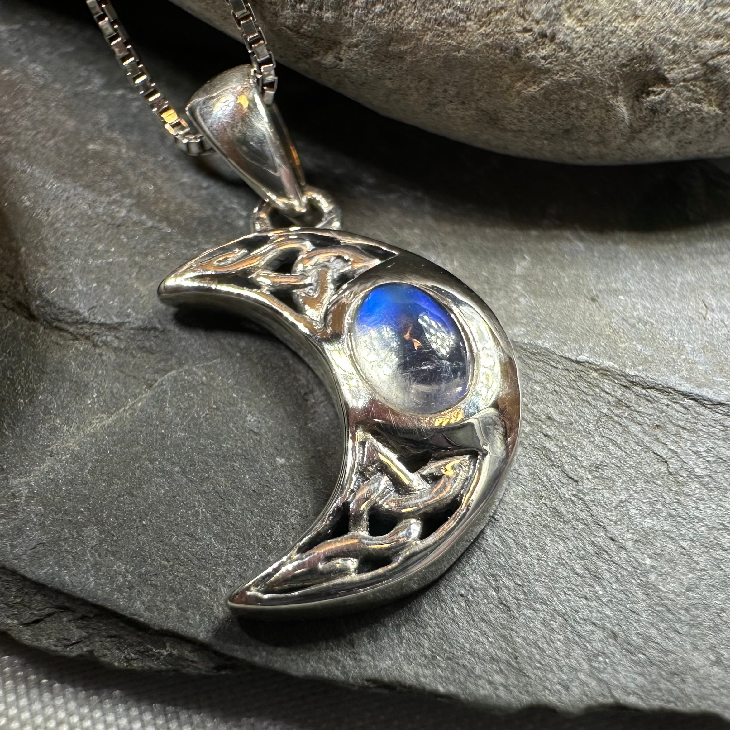 Celtic Crescent Moon Necklace in Sterling Silver