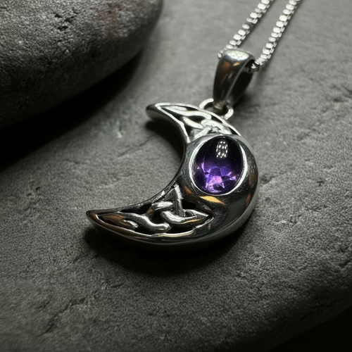 Celtic Crescent Moon Necklace in Sterling Silver