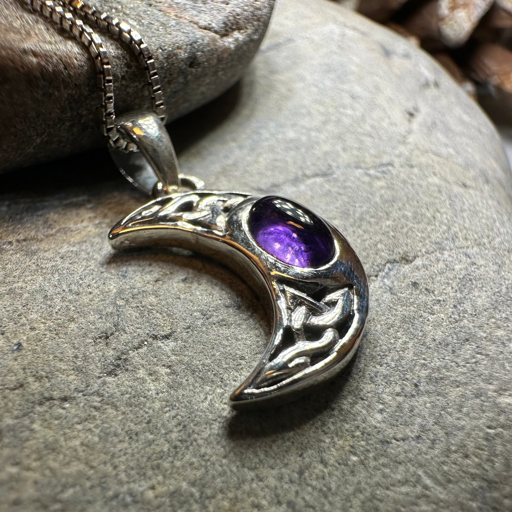 Celtic Crescent Moon Necklace in Sterling Silver
